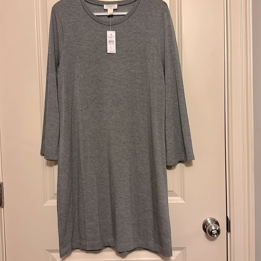 Loft size large 3/4 sleeve gray dress